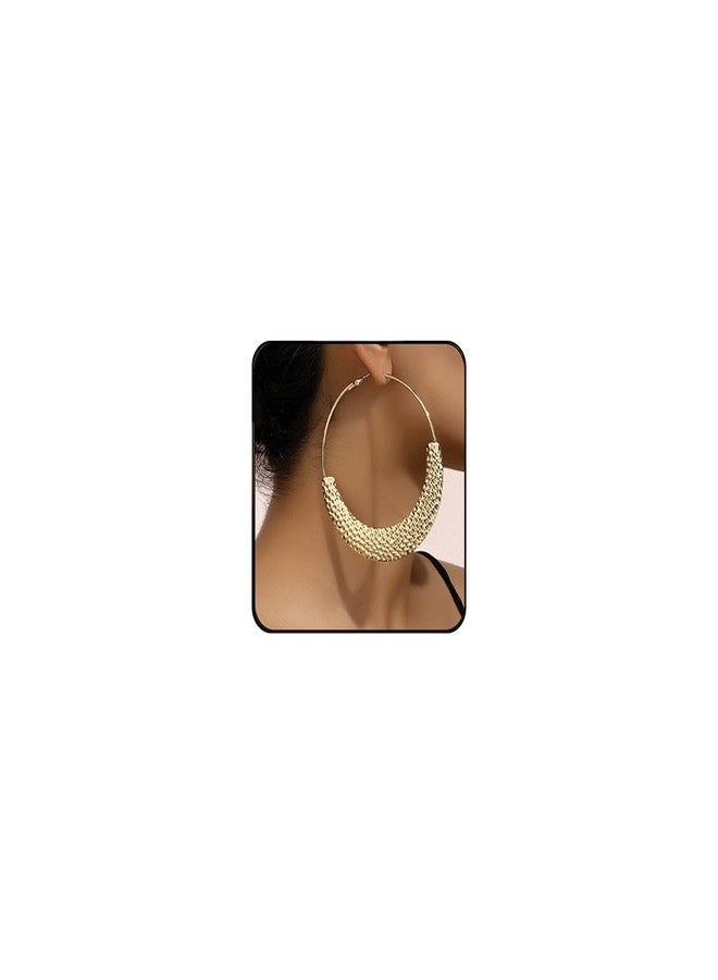 MarveBard Chunky Gold Hoop Earrings for Women Trendy Chunky Hoops Earrings Vintage Bohemia Textured Statement Earrings Lightweight Hypoallergenic Large Big Circle Hoop Earrings Wedding Ball Party Jewelry (Gold) - Image 1