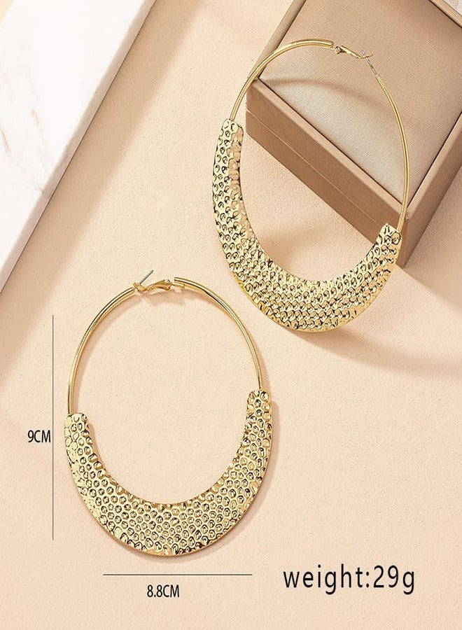 MarveBard Chunky Gold Hoop Earrings for Women Trendy Chunky Hoops Earrings Vintage Bohemia Textured Statement Earrings Lightweight Hypoallergenic Large Big Circle Hoop Earrings Wedding Ball Party Jewelry (Gold) - Image 3