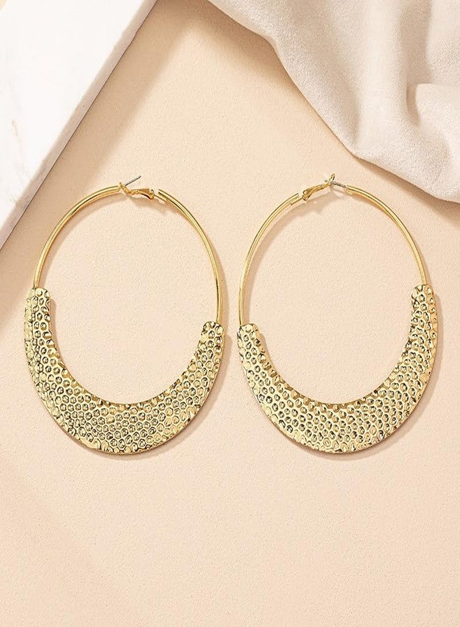 MarveBard Chunky Gold Hoop Earrings for Women Trendy Chunky Hoops Earrings Vintage Bohemia Textured Statement Earrings Lightweight Hypoallergenic Large Big Circle Hoop Earrings Wedding Ball Party Jewelry (Gold) - Image 4