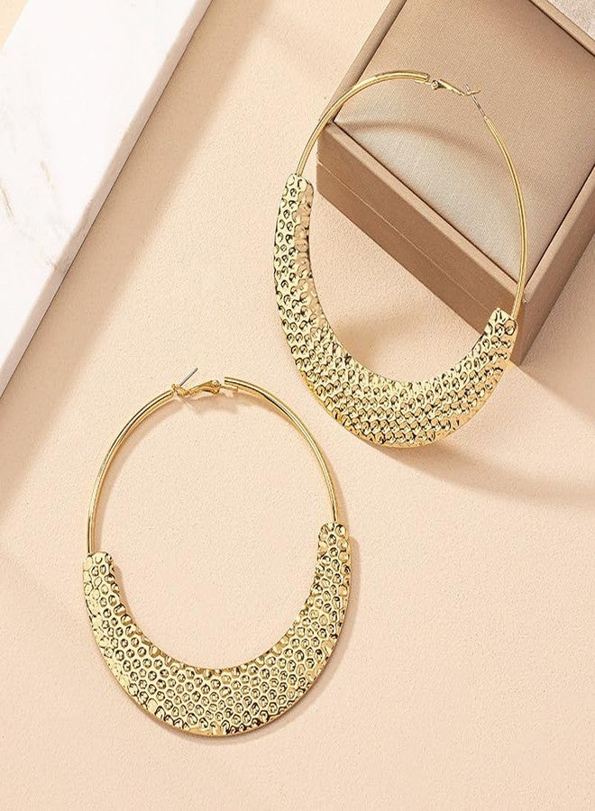 MarveBard Chunky Gold Hoop Earrings for Women Trendy Chunky Hoops Earrings Vintage Bohemia Textured Statement Earrings Lightweight Hypoallergenic Large Big Circle Hoop Earrings Wedding Ball Party Jewelry (Gold) - Image 5