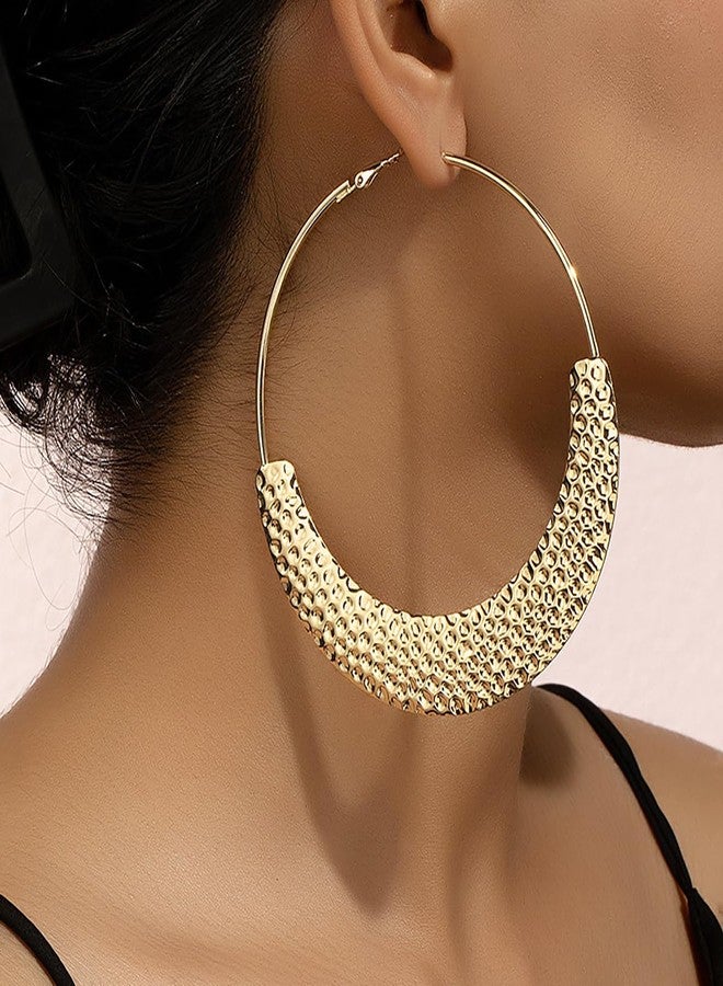 MarveBard Chunky Gold Hoop Earrings for Women Trendy Chunky Hoops Earrings Vintage Bohemia Textured Statement Earrings Lightweight Hypoallergenic Large Big Circle Hoop Earrings Wedding Ball Party Jewelry (Gold) - Image 2
