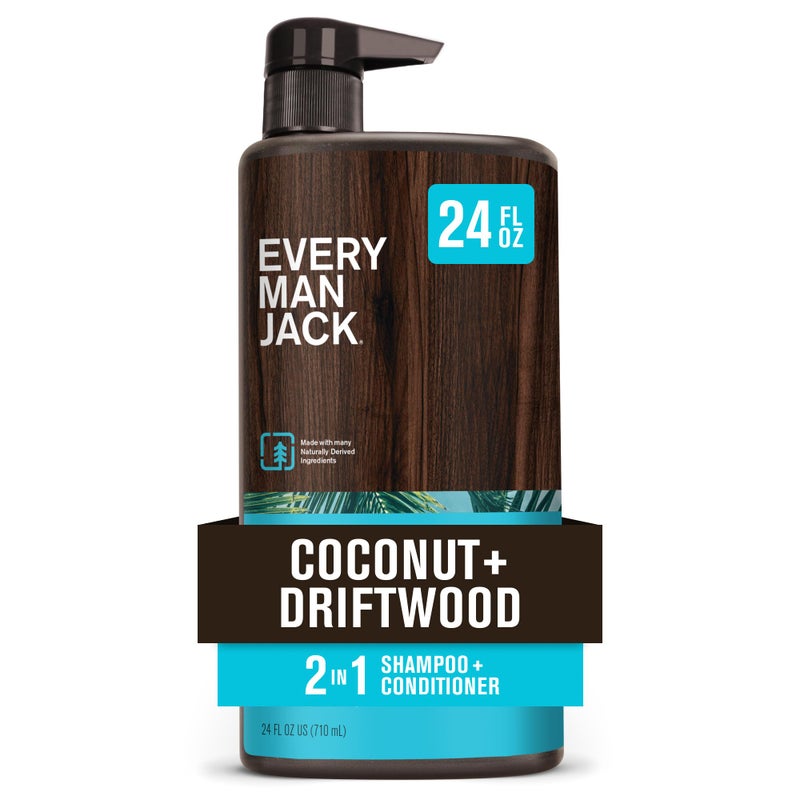 Every Man Jack 2-in-1 Daily Shampoo + Conditioner - Coconut & Driftwood | Nourishing For All Hair Types, Naturally Derived, Cruelty-Free Shampoo and Conditioner Set for Men | 24oz -1 Bottle - Image 1