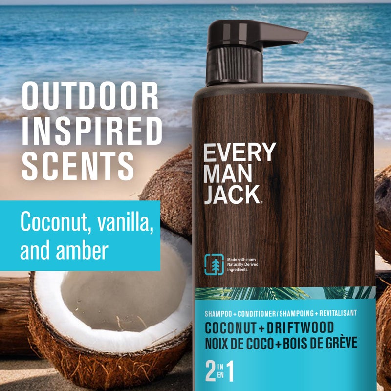 Every Man Jack 2-in-1 Daily Shampoo + Conditioner - Coconut & Driftwood | Nourishing For All Hair Types, Naturally Derived, Cruelty-Free Shampoo and Conditioner Set for Men | 24oz -1 Bottle - Image 3