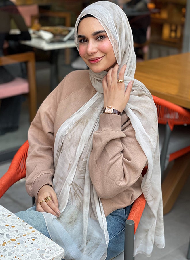 تاي شوب تاي شوب - إيشارب رقيق مطبوع - أبيض - بني فاتح للنساء 