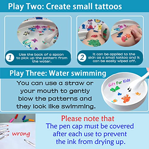 IRWPITW Magic Drawing Pen Bundle, 8 Colors Magical Water Painting Pens for Kids, Kiddies Create Magic Pen Floating Ink Drawings Set with Spoons and Towel, Tattoo Water Marker Gifts for Boys and Girls - Image 4