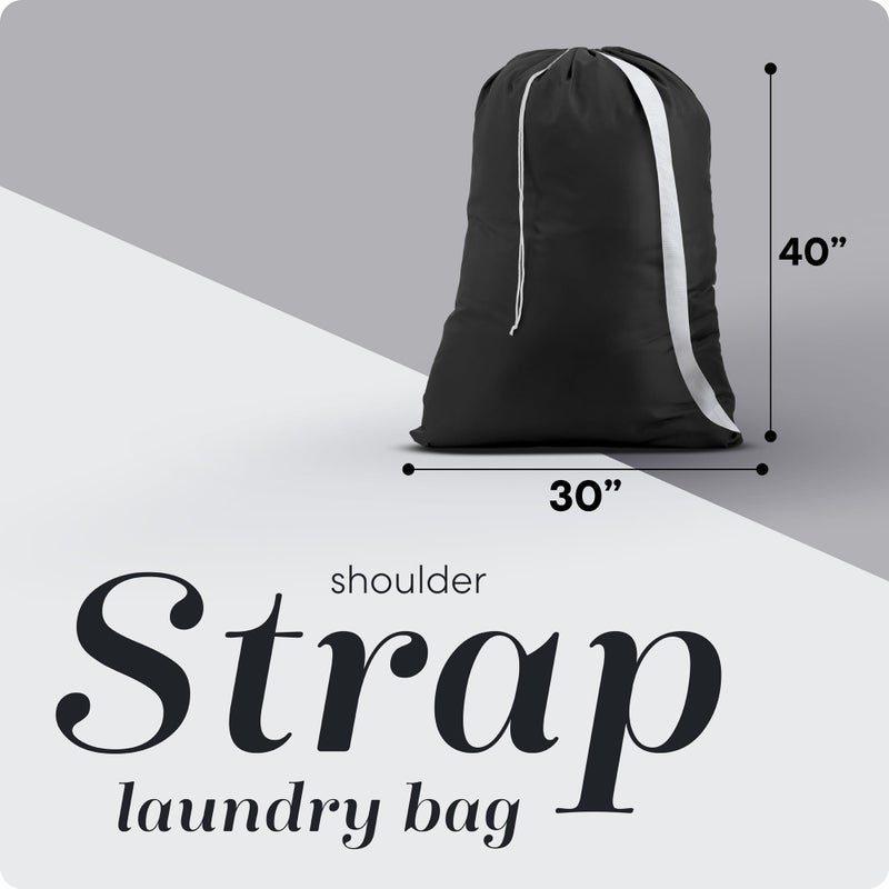 Handy Laundry Bag Shoulder Strap - Drawstring Locking Closure, Durable Material, Large Capacity, Heavy Duty Stitching, Hands Free Carrying - Perfect College Dorm (Black, 30" x 40") - Image 2