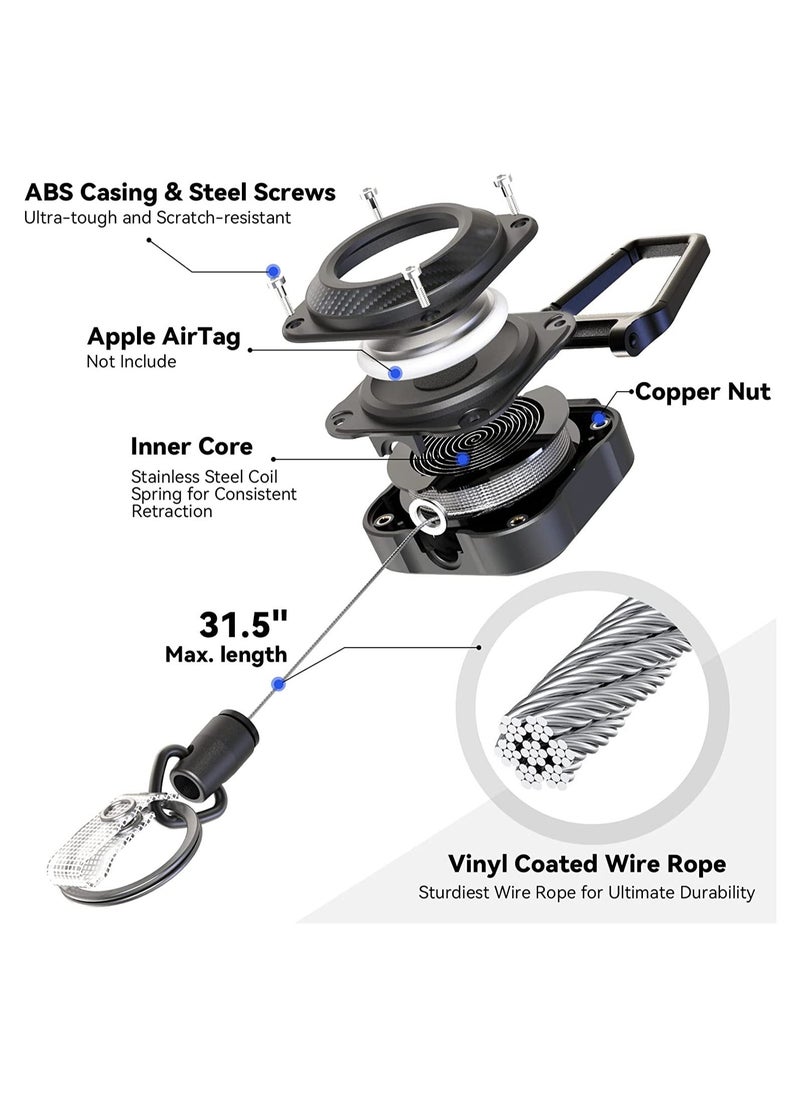 Generic - Airtag Retractable Keychain, Heavy Duty Carabiner Badge Holder with 31.5'' Wire Rope, 8 oz Tactical ID Reel for Apple Air Tag, Black - Image 1