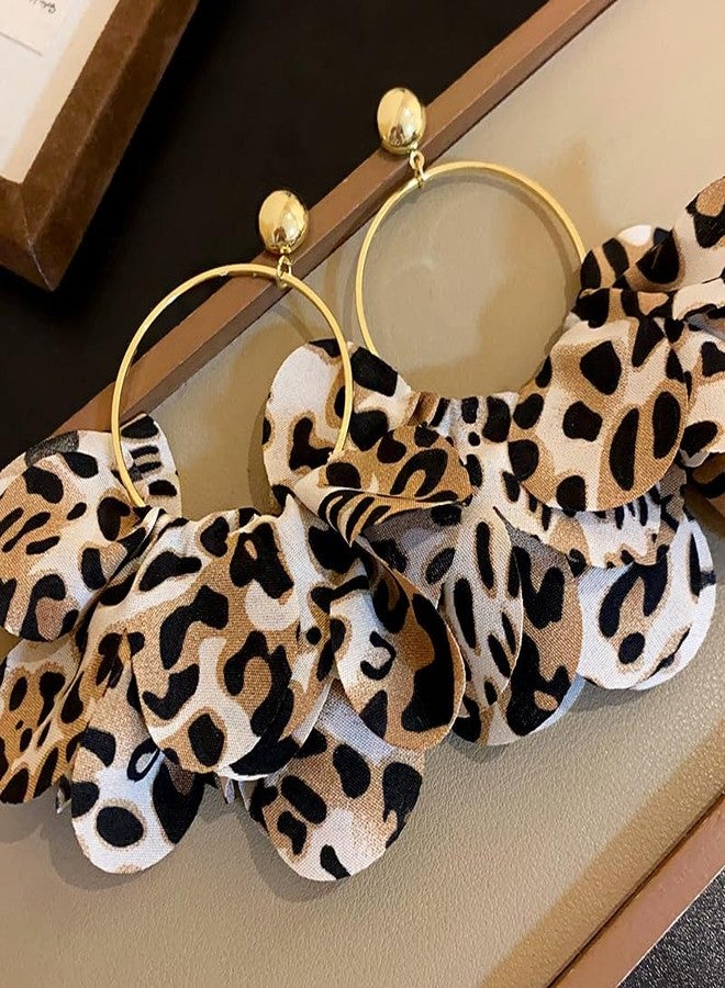 PLwelth Leopard Hoop Earrings for Women Large Hoop Dangle Drop Earrings Gold Leopard Dangle Earrings Cute Long Tassel Leopard Print Earring Trendy Jewelry Gifts for Her Birthday Christmas Halloween - Image 3