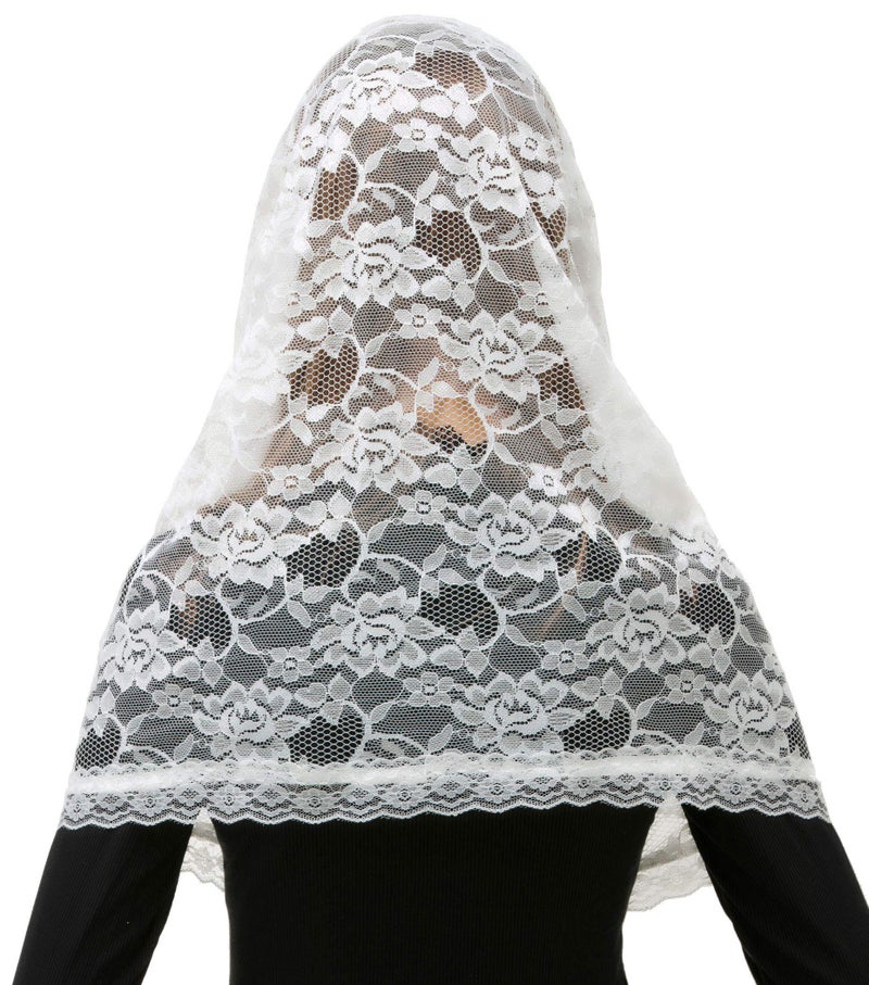 PAMOR Infinity Chapel Veil Floral Latin Mass Head Covering Lace Scarf Mantilla Veils for Church (White) - Image 5
