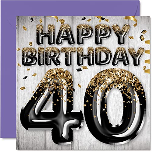 Stuff4 40th Birthday Card for Men - Black & Gold Glitter Balloons - Happy Birthday Cards for 40 Year Old Man Dad Papa Pops Cousin Friend Brother Uncle, 5.7 x 5.7 Inch Forty Fortieth Bday Greeting Cards Gift - Image 1