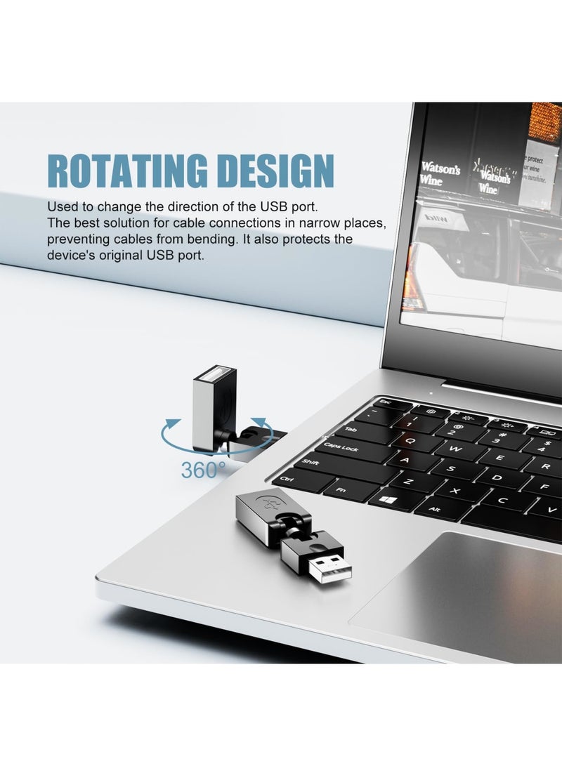 Barakah Swivel USB 2.0 Adapter, 360° Rotating Right Angle USB Extension Converter, Type A Male to Female Adjustable Twist Connector for Extension and Direction Control, Black, 2 Pack - Image 4
