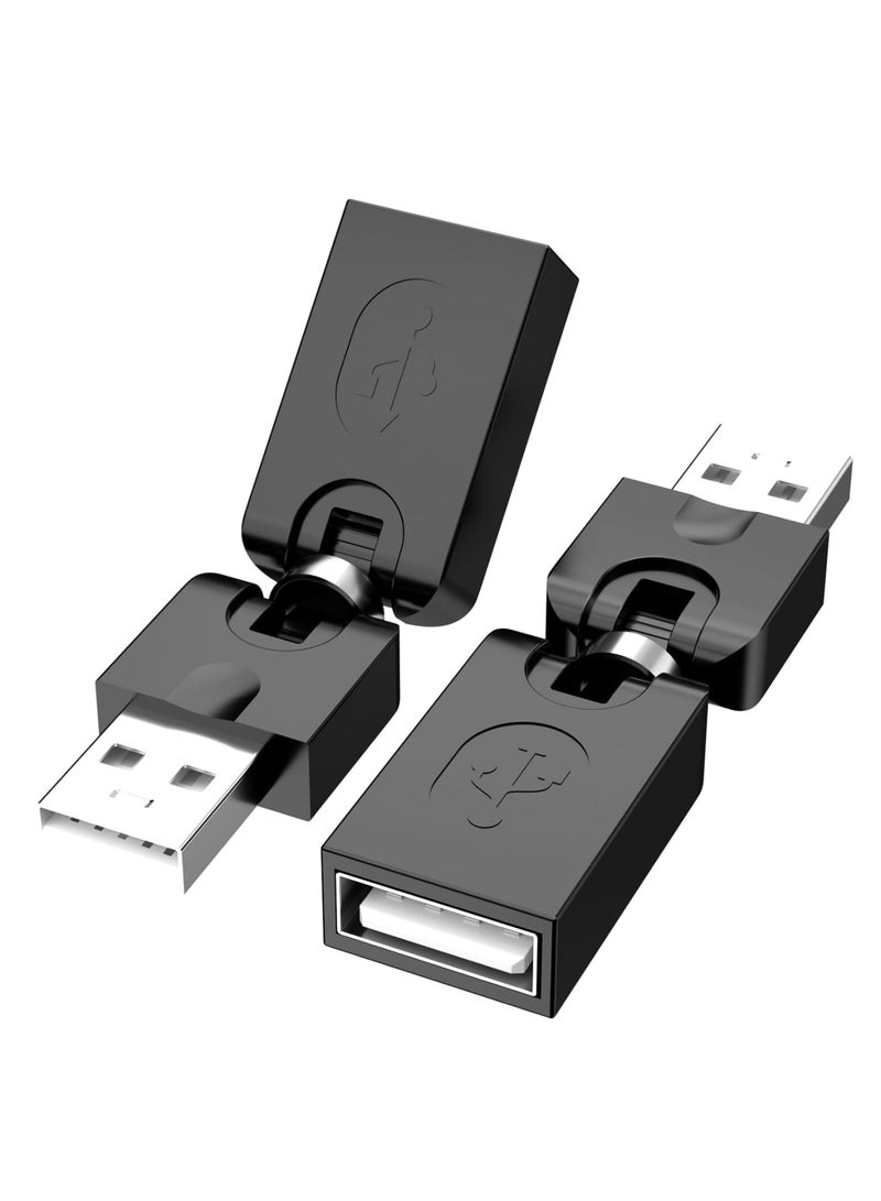 Barakah Swivel USB 2.0 Adapter, 360° Rotating Right Angle USB Extension Converter, Type A Male to Female Adjustable Twist Connector for Extension and Direction Control, Black, 2 Pack - Image 1
