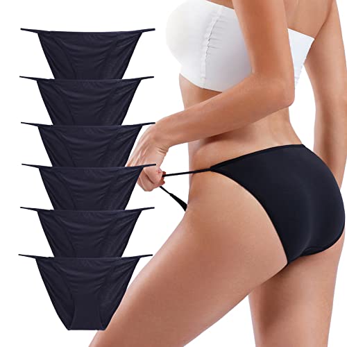 Buankoxy Women's Low-Rise String Bikini Panty Stretch Briefs (7, Black) - Image 1