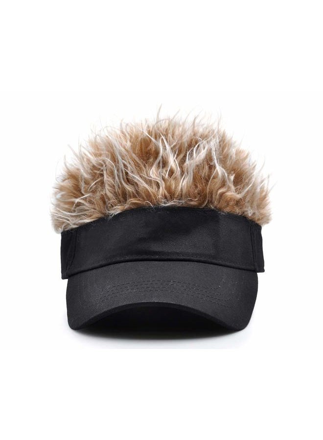 DS.DISTINCTIVE STYLE Novelty Visor Cap Adjustable Visor Hat with Spiked Wigs Fake Hair Visor for Adults, Black and Brown, One size - Image 1
