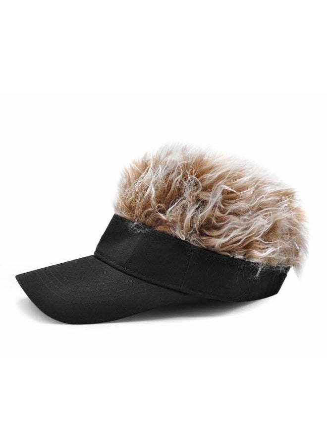 DS.DISTINCTIVE STYLE Novelty Visor Cap Adjustable Visor Hat with Spiked Wigs Fake Hair Visor for Adults, Black and Brown, One size - Image 3