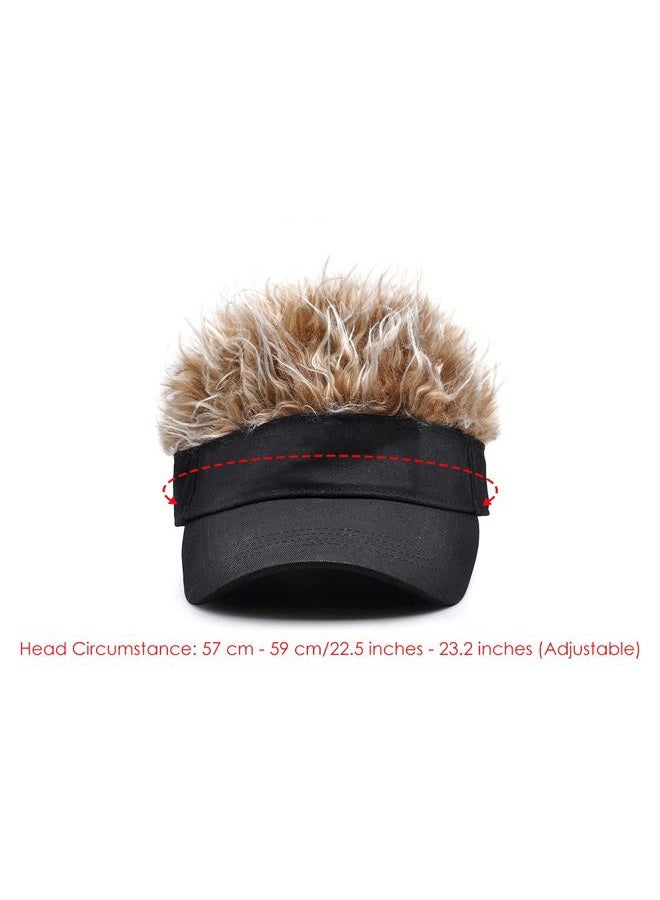 DS.DISTINCTIVE STYLE Novelty Visor Cap Adjustable Visor Hat with Spiked Wigs Fake Hair Visor for Adults, Black and Brown, One size - Image 2