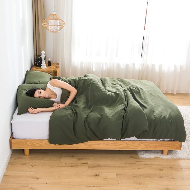 COTTEBED Ultra-Soft King Bedding Comforter Sets Bed, All Season Use Light Weight with Warm Fluffy Washed Cotton Microfiber,1 Bed Blanket Comforter & 2 PillowSham(King/California King Dark Olive Green - Image 2
