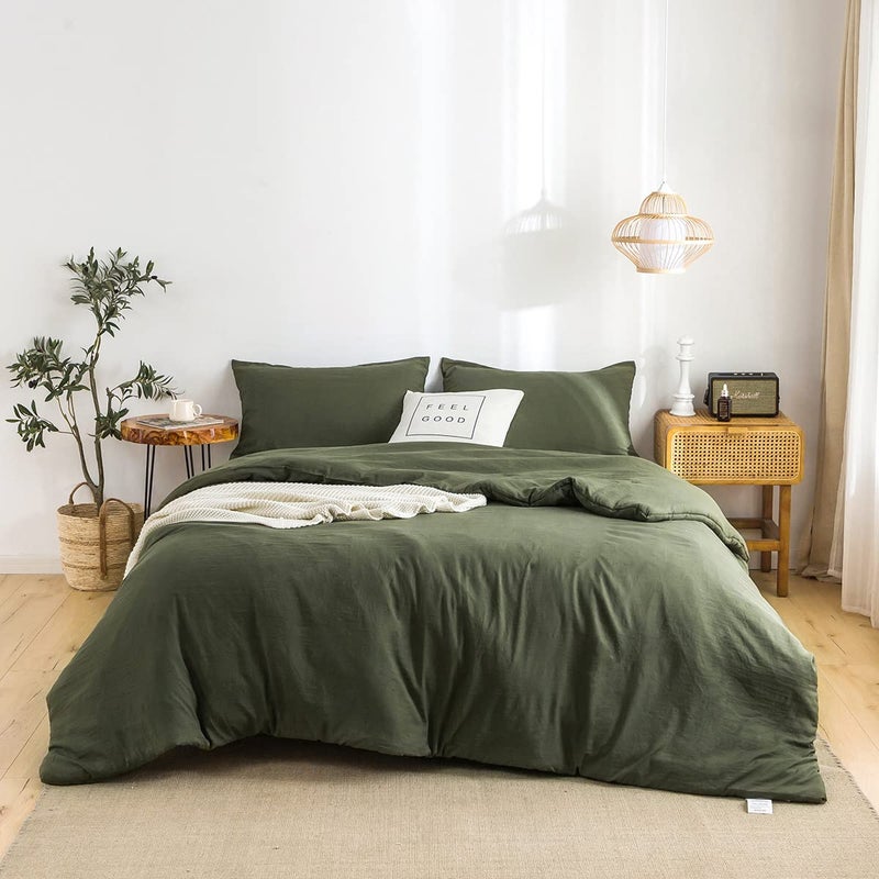 COTTEBED Ultra-Soft King Bedding Comforter Sets Bed, All Season Use Light Weight with Warm Fluffy Washed Cotton Microfiber,1 Bed Blanket Comforter & 2 PillowSham(King/California King Dark Olive Green - Image 1