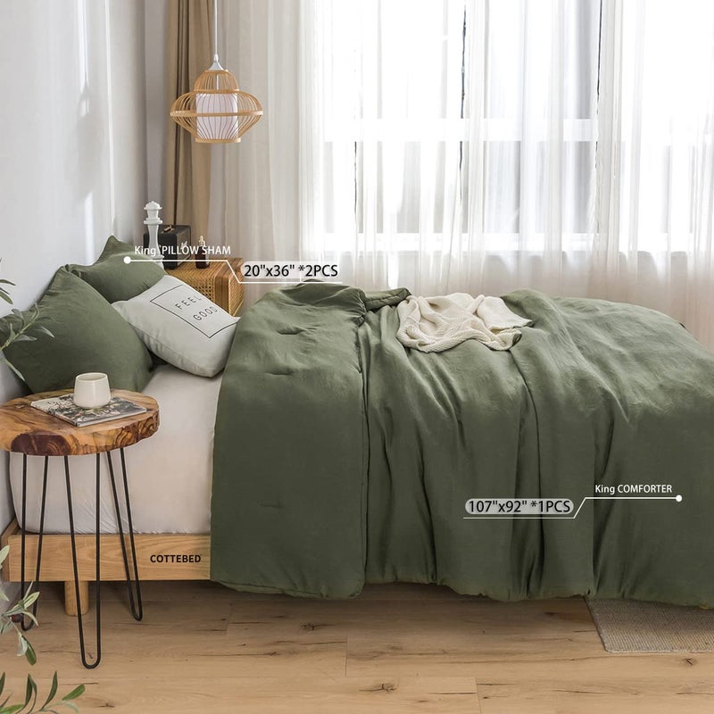 COTTEBED Ultra-Soft King Bedding Comforter Sets Bed, All Season Use Light Weight with Warm Fluffy Washed Cotton Microfiber,1 Bed Blanket Comforter & 2 PillowSham(King/California King Dark Olive Green - Image 3