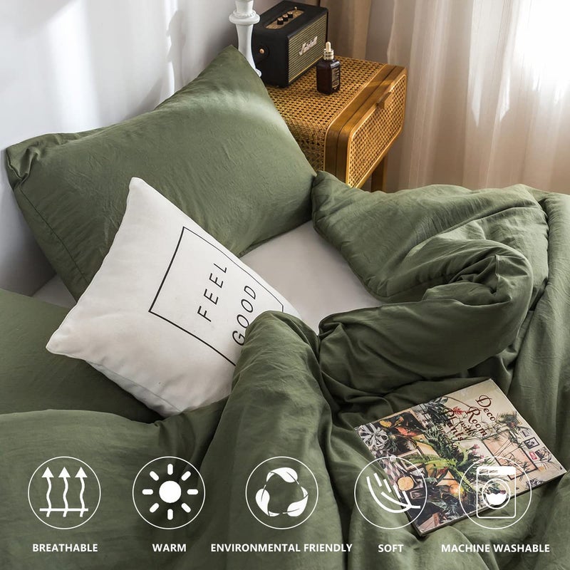 COTTEBED Ultra-Soft King Bedding Comforter Sets Bed, All Season Use Light Weight with Warm Fluffy Washed Cotton Microfiber,1 Bed Blanket Comforter & 2 PillowSham(King/California King Dark Olive Green - Image 5