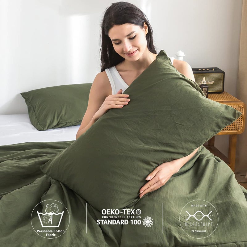 COTTEBED Ultra-Soft King Bedding Comforter Sets Bed, All Season Use Light Weight with Warm Fluffy Washed Cotton Microfiber,1 Bed Blanket Comforter & 2 PillowSham(King/California King Dark Olive Green - Image 4