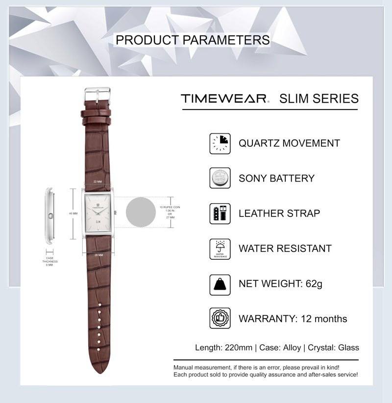 TIMEWEAR Slim Two Hands Brown Leather Strap Analogue Watch For Men - Image 5