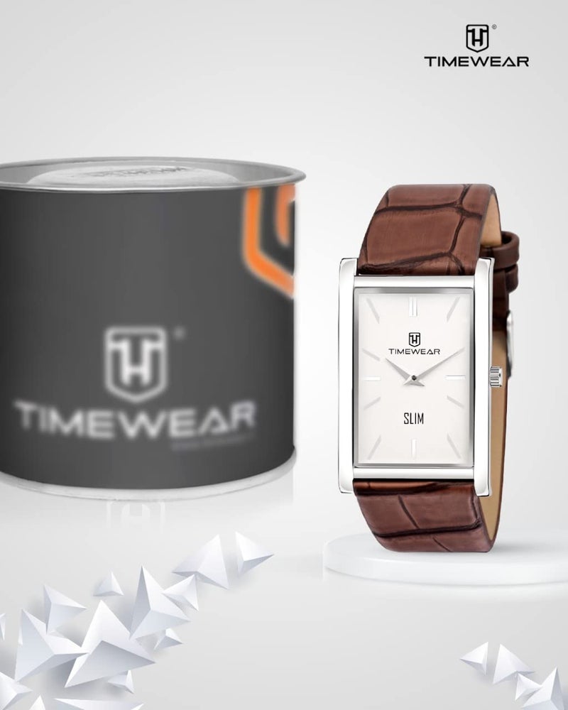 TIMEWEAR Slim Two Hands Brown Leather Strap Analogue Watch For Men - Image 2
