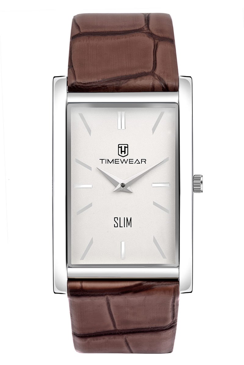 TIMEWEAR Slim Two Hands Brown Leather Strap Analogue Watch For Men - Image 3