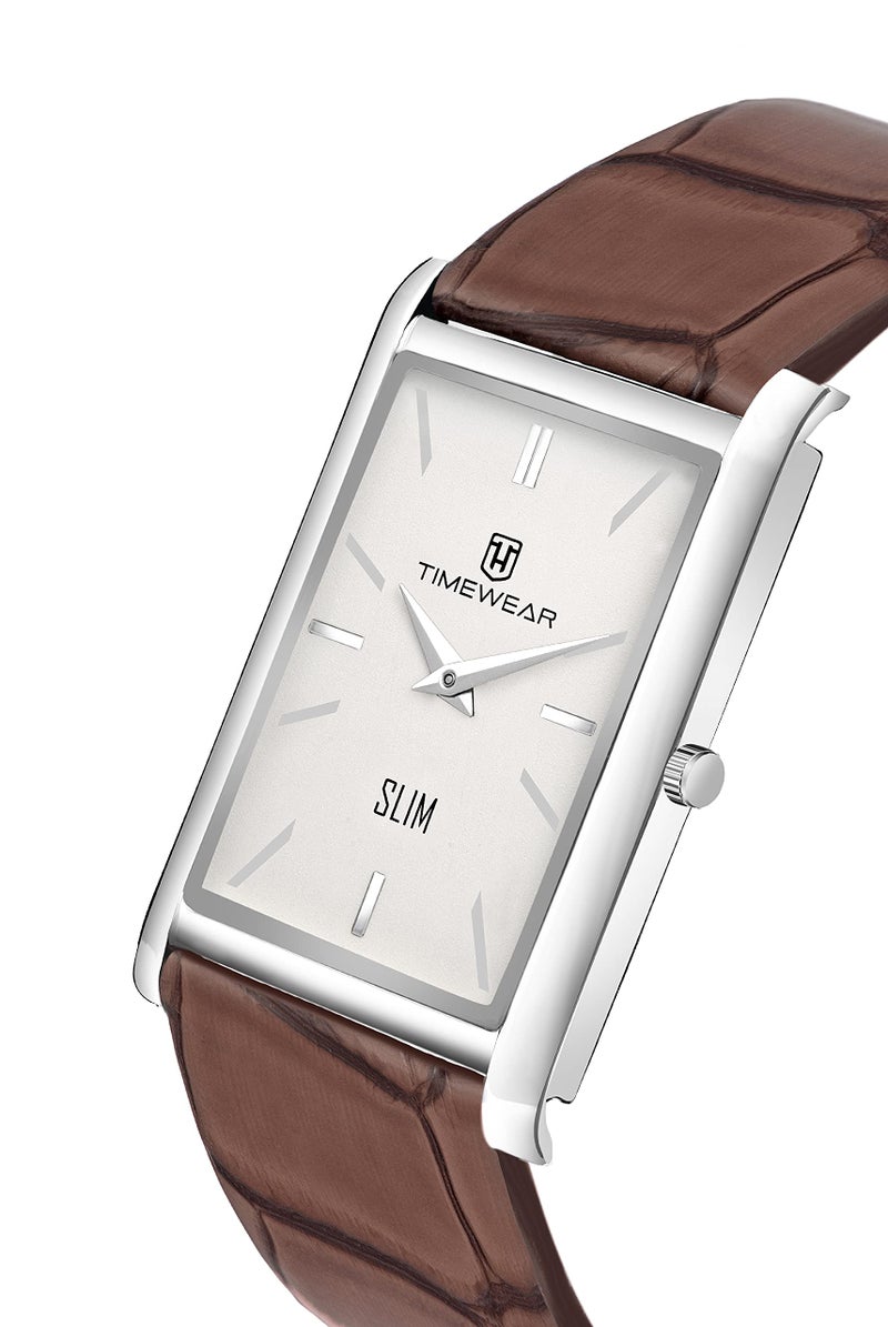 TIMEWEAR Slim Two Hands Brown Leather Strap Analogue Watch For Men - Image 4