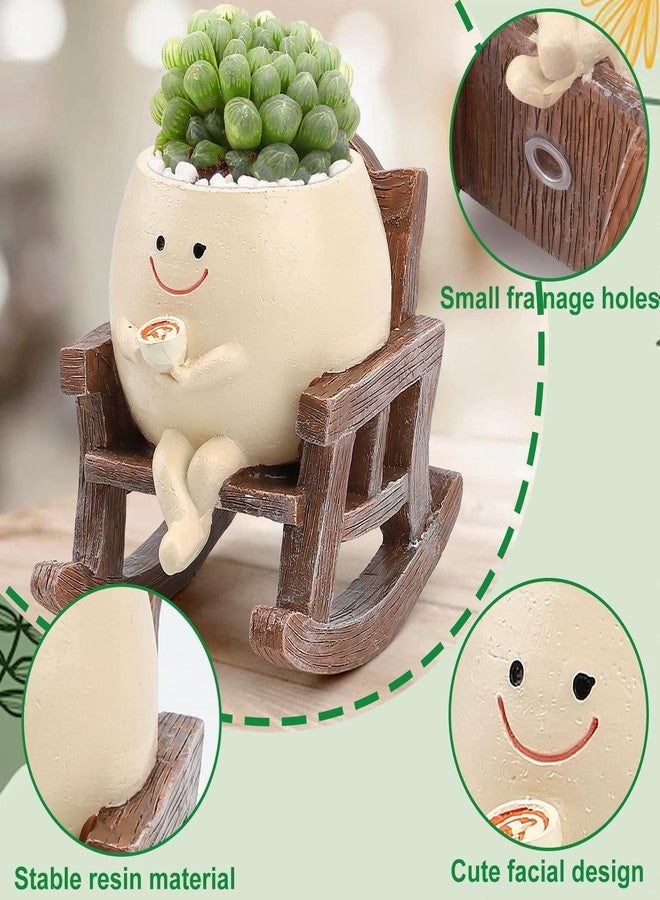 أصص زراعة KIUGCO على شكل وجه مبتسم للنباتات الداخلية، أصص زهور راتنجية لطيفة على شكل رأس زهرة، أصص زهور عصارية على شكل كرسي هزاز مع فتحة تصريف، فكرة هدية رائعة لأعياد الميلاد والكريسماس - Image 3