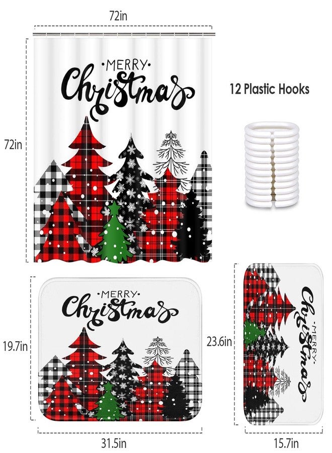 ArtSocket Christmas Tree Bathroom Set with Shower Curtain and Rugs Accessories, Buffalo Plaid Red Shower Curtain Set, Merry Christmas Winter Bathroom Decor 3 Pcs - Image 2