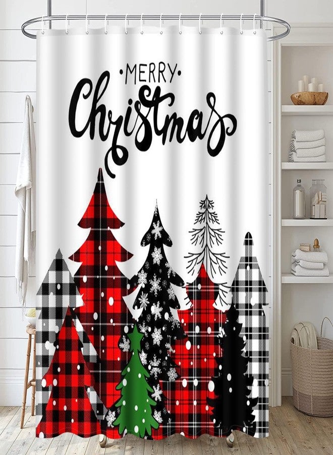 ArtSocket Christmas Tree Bathroom Set with Shower Curtain and Rugs Accessories, Buffalo Plaid Red Shower Curtain Set, Merry Christmas Winter Bathroom Decor 3 Pcs - Image 5