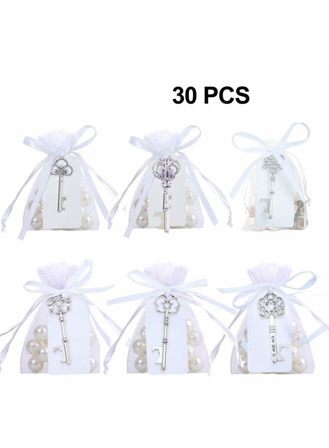 Bodosac 30 Pcs Silver Rustic Vintage Key Bottle Opener with Sheer Bag Card Tag for Wedding Favors Party decor 6 Style - Image 2