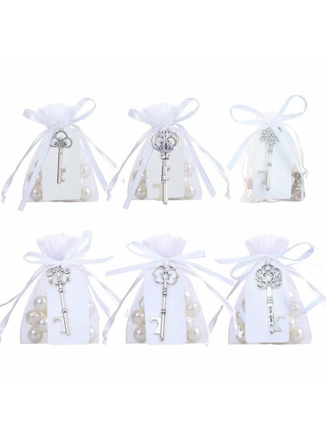 Bodosac 30 Pcs Silver Rustic Vintage Key Bottle Opener with Sheer Bag Card Tag for Wedding Favors Party decor 6 Style - Image 1