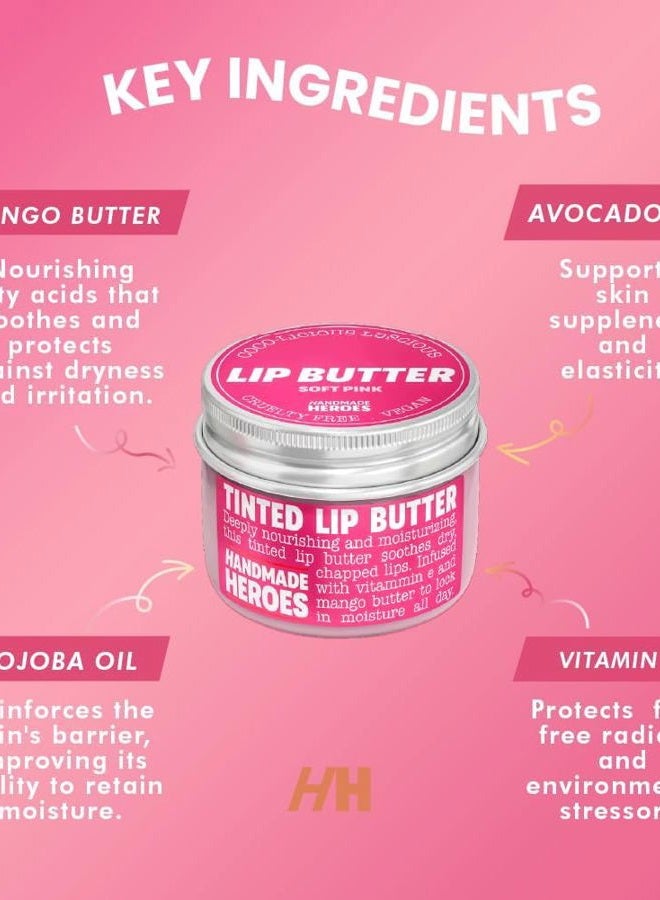 Handmade Heroes 100% Natural Tinted Lip Butter Sleeping Lip Mask, Clean Petroleum free Lip Moisturizer and Conditioner for Dry Lips. Intensive Lip Balm and Lip Therapy Skin Care with Mango butter (Light Pink) - Image 3