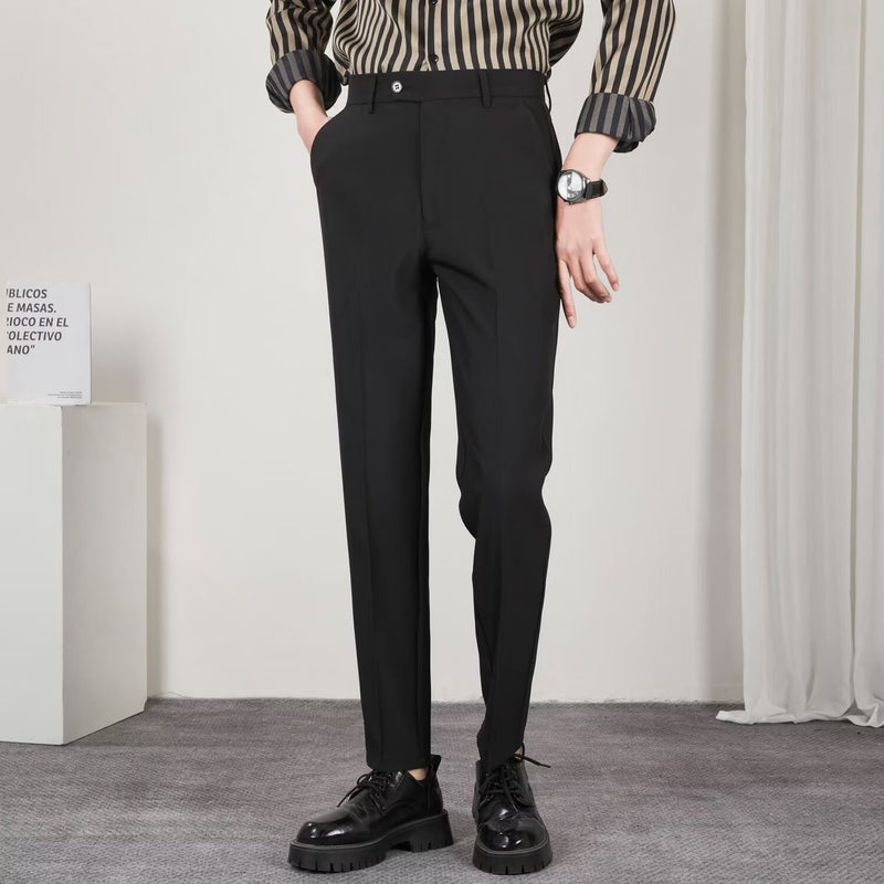 New 2024 Boys Spring Trousers Trousers Light Business Trend Slim Fit Straight Solid Color Black Trousers Casual Trendy Pants - Image 2