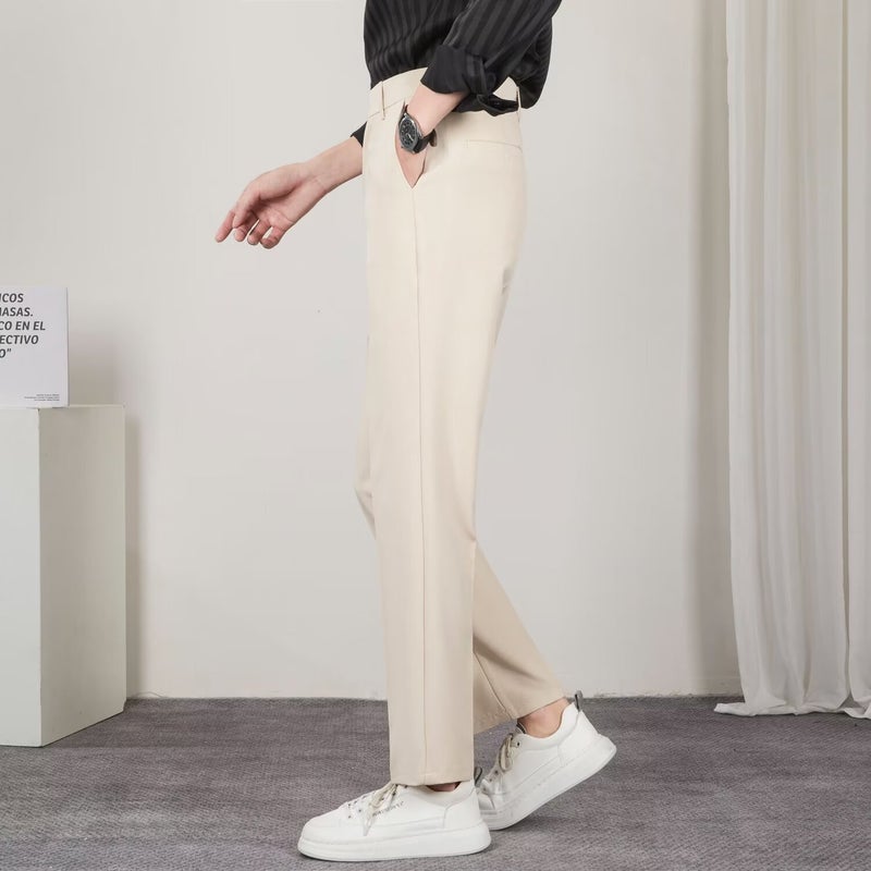 New 2024 Boys Spring Trousers Trousers Light Business Trend Slim Fit Straight Solid Color Black Trousers Casual Trendy Pants - Image 1
