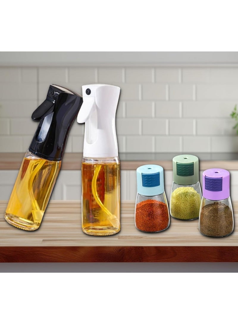 5in1 Kitchen Dispenser Set – 2 Oil Spray Bottles (245ml) + 3 Seasoning Jars (180ml) – Refillable Kitchen Dispenser Set for Cooking, Grilling, Air Frying, and Spice Storage - Image 1