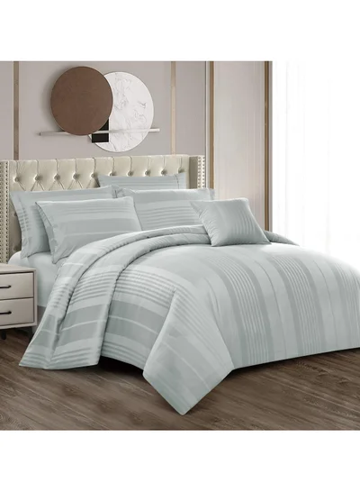 Donetella Comforter Set 8-Pieces Double Size Hotel Style All Season Cotton Blend Stripe Pattern Bedding Set With Removable Cover And Down Alternative Filling, Grey