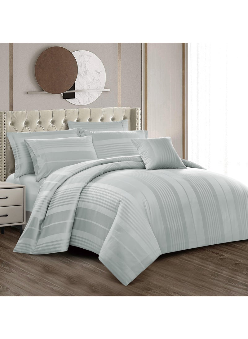 Donetella - Comforter Set 8-Pieces Double Size Hotel Style All Season Cotton Blend Stripe Pattern Bedding Set With Removable Cover And Down Alternative Filling, Grey - Image 1