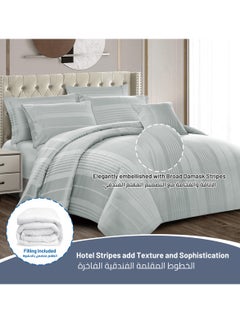 Donetella Comforter Set 8-Pieces Double Size Hotel Style All Season Cotton Blend Stripe Pattern Bedding Set With Removable Cover And Down Alternative Filling, Grey  - Image 2