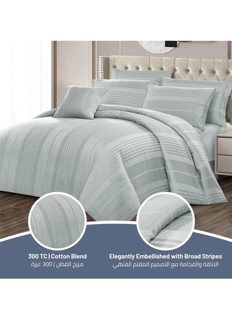Donetella - Comforter Set 8-Pieces Double Size Hotel Style All Season Cotton Blend Stripe Pattern Bedding Set With Removable Cover And Down Alternative Filling, Grey - Image 1