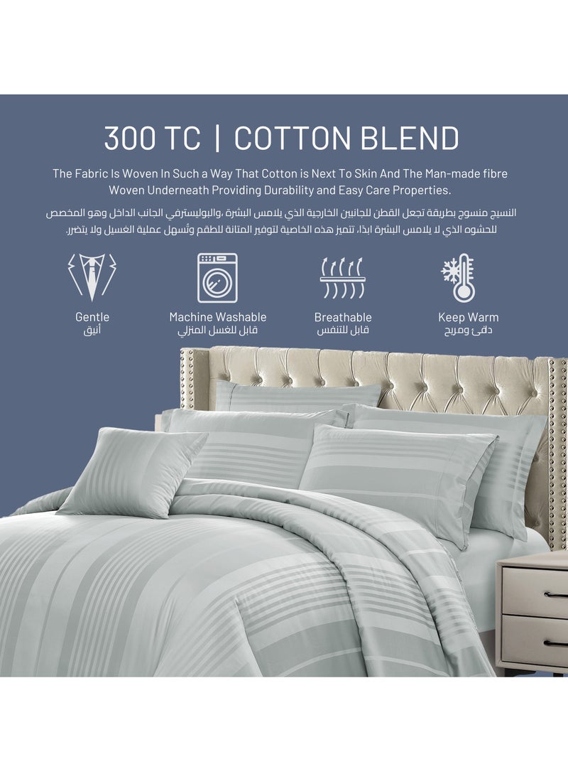 Donetella - Comforter Set 8-Pieces Double Size Hotel Style All Season Cotton Blend Stripe Pattern Bedding Set With Removable Cover And Down Alternative Filling, Grey - Image 1