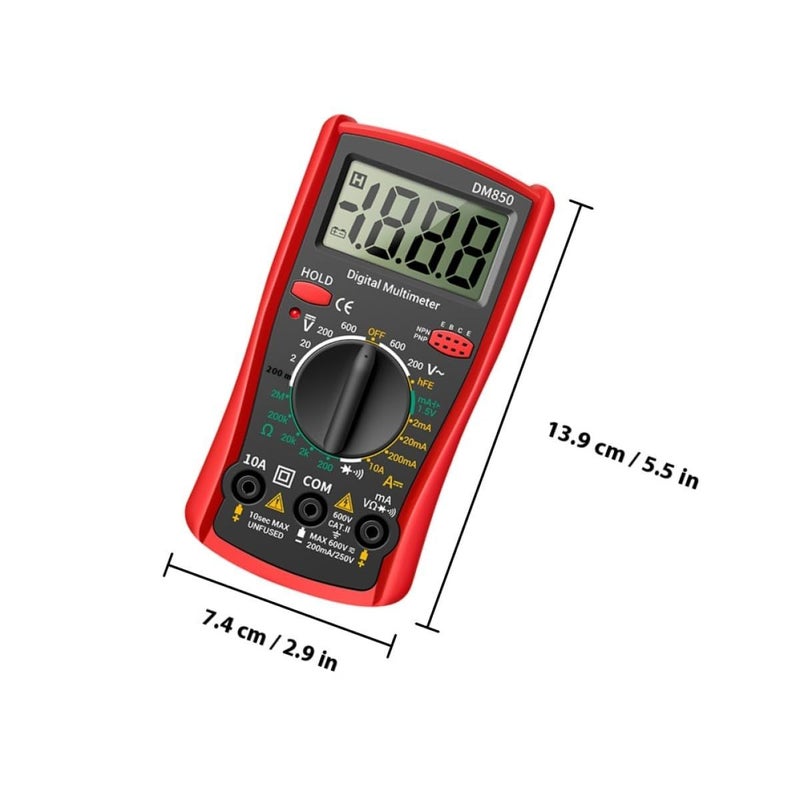 Handheld Digital Multimeter Tester For AC DC Voltage Current Resistance Electrical Repair Red - Image 3