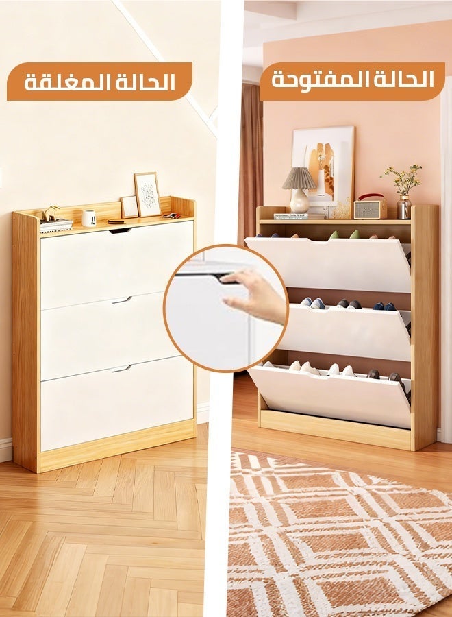 Sharpdo Shoe Cabinet with 3 Flip Drawers 100*17*120cm, Hidden Wood Shoe Cabinet,Freestanding Shoe Storage Cabinet for Entryway Hallway - Image 2
