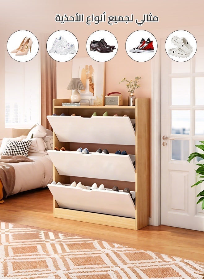 Sharpdo Shoe Cabinet with 3 Flip Drawers 100*17*120cm, Hidden Wood Shoe Cabinet,Freestanding Shoe Storage Cabinet for Entryway Hallway - Image 3