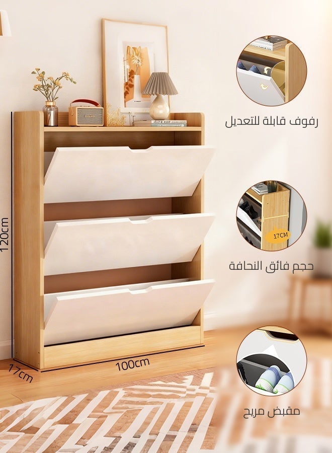 Sharpdo Shoe Cabinet with 3 Flip Drawers 100*17*120cm, Hidden Wood Shoe Cabinet,Freestanding Shoe Storage Cabinet for Entryway Hallway - Image 4