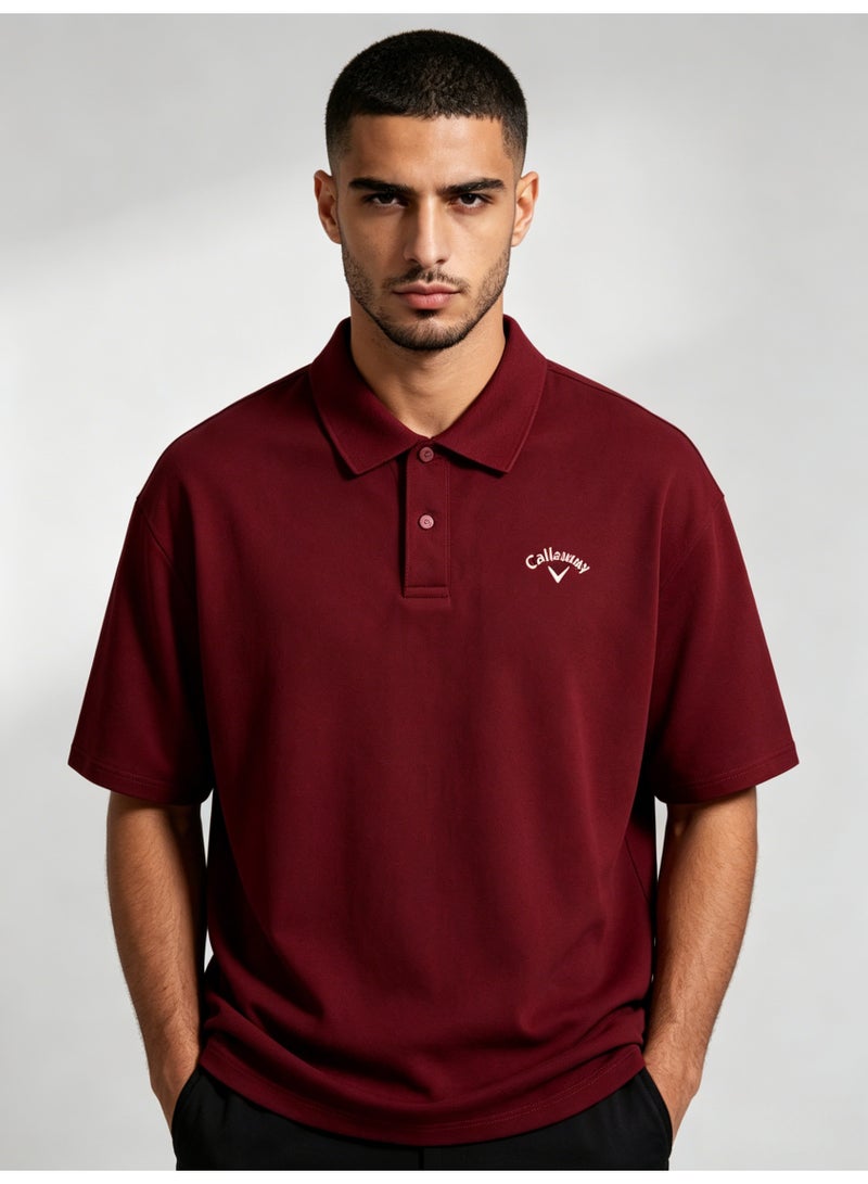 Callaway Men’s Burgundy Solid Short Sleeve Golf Polo Shirt with White Printed Chest Logo - Image 1