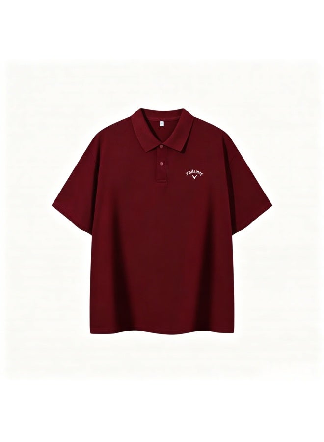 Callaway Men’s Burgundy Solid Short Sleeve Golf Polo Shirt with White Printed Chest Logo - Image 2