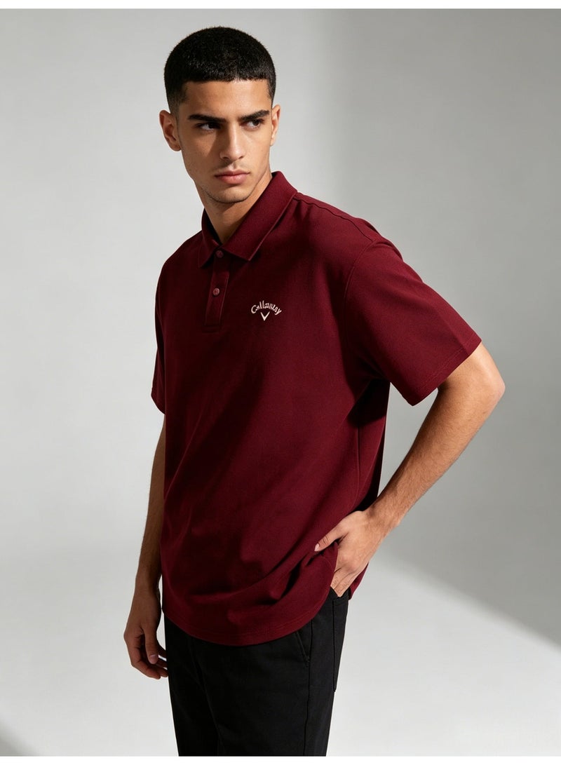 Callaway Men’s Burgundy Solid Short Sleeve Golf Polo Shirt with White Printed Chest Logo - Image 4